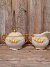 Vintage MZ Austria Creamer and Sugar Bowl Gold Trimmed Yellow/ Purple Floral picture