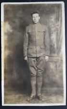 RPPC Young Man Posing in Military Uniform WWI Doughboy AZO Stamp Box picture