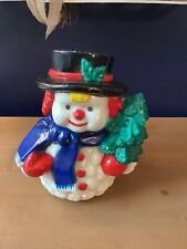 Vintage Plastic Snowman Blow Mold Top Hat Christmas Tree Blue Scarf Lighted 7.5