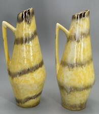 VTG 1950’S Vase/Pitcher 2-Yellow Gray 22K Gold Glossy Glazed W/Handle By Foreign picture