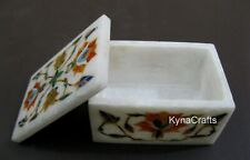 3 x 2 Inches Rectangle Marble Cosmetic Box Floral Design Inlay Work Jewelry Box picture