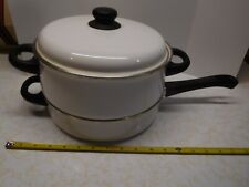 Vintage Spain White Porcelain Megaware 10 inch Steamer/Frying Pan Combo w/Lid picture