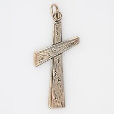 Vintage Sterling Silver Wood Grain Finish Slanted Latin Cross Pendant Charm picture