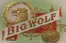 Antique Vintage Big Wolf Large Embossed Cigar Label, Rare Version 1900s - 1920s picture