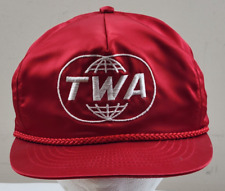 Vintage Red TWA Trans World Airlines Snapback Rope Trucker Cap Hat Made in USA picture