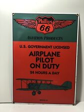Vintage Avation PHILLIPS 66 - Airplane Pilot on Duty Metal & Porcelain Sign picture