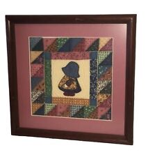 Vintage Quilt Square  Bonnet Baby Framed Wall Art Hanging ￼farmhouse picture