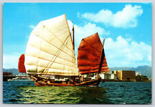 Hong Kong, China, Harbour Sailing Ships, Architecture, Antique, Vintage Postcard picture