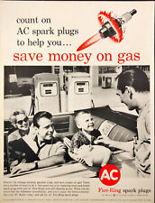 1961 AC Spark Plug Family in Convertible at Gas Station Vintage Print Ad picture