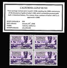1948 - CALIFORNIA GOLD - Mint, Never Hinged, Block of  Vintage Postage Stamps picture