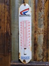 VINTAGE HONDA PORCELAIN SIGN MOTORCYCLE OLD THERMOMETER GAS DIRT BIKE SERVICE 12 picture