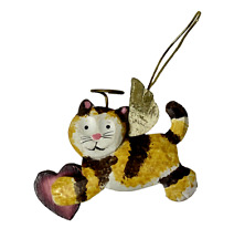 Wooden Angel Halo Cat Christmas Ornament With Heart, Holiday Folk Art, Cat Lover picture