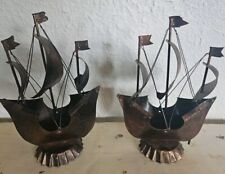 2 MCM Brutalist Sailing Ships Copper Brass Metal Nautical Pirate Spanish Boats picture