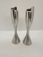 2 Vintage 2000 Nambe Pewter Smith Celentano Spiral Candlesticks 6301 7in picture