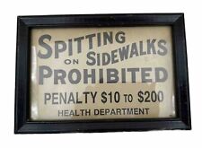 Vintage Spitting On Sidewalks Prohibited Sign Cardstock Framed picture