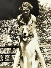 Y2 Photograph Artistic 1940-50's Pretty Woman Posing St Bernard Dog picture