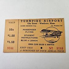 Orig Late 1930's or Early 40's Turnpike Airport Westboro MA Aerial Tour Ticket picture
