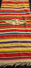 Vtg Antique Rainbow Saltillo Serape Hand Woven Wool Mexican Blanket Fringe 34x68 picture