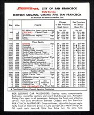 Streamliner City of SF Railroad (1936-71) CNW UP SP Miles & Time Table c1956 picture