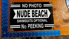 Vintage NUDE BEACH NO PEEKING Porcelain Sign RARE picture