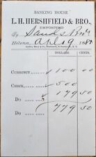 Helena, MT 1881 Bank Deposit Receipt, L H Hershfield and Brother, Montana Mont picture