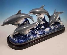 Large Monumental Lladro Dolphins 6436 Sculpture Figurine Wood Base Box Retired picture