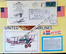 United Airlines 50th Anniversary Flight Cover & Postcard +  Jr. Pilot Wing. picture