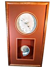 RARE 70s NATURAL NAUTILUS CHAMBER SHELL CLOCK 23x13 SOLID OAK FRAME VTG BY FIJI  picture