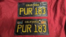 Matching 1963 California License Plates PUR 183 Vintage Black/Yellow 1966 1967 picture