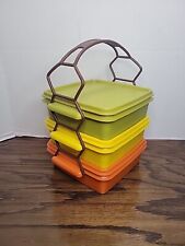 Vintage Tupperware Squared Away Sandwich Keepers #1362 Stackable Set/3 Harvest picture