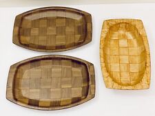 RARE 1960’s African Avodire Vintage Weave Wood Basket & Walnut Plates Weavewood picture
