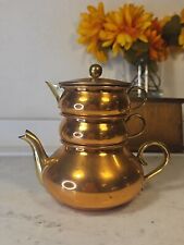Vintage Tagus Portugal Stackable Copper Brass Teapot Set with Creamer Cup Lid picture