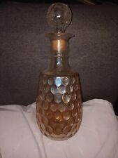 ANTIQUE Crystal Liquor DECANTER Amber Iridescent Thumbprint Globe Pour Spout  picture