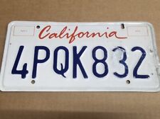 California License Plate Red Cursive White Blue 4PQK832 Expired Plate picture