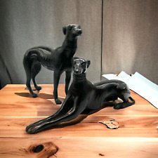 Vintage Metal Bronze Brass Greyhound Whippet Dog Figure Statue Sculpture Set picture