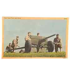 Vtg Military Artillery WWII Anti Tank Gun Unused Tichnor Quality Linen Postcard picture