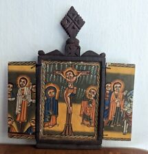 Vintage Ethiopian Wooden Icon with Cross Hand Painted Ethiopia African Art Alter picture