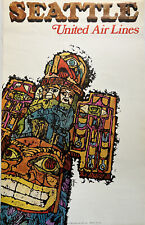 Vintage 1968 Seattle United Airlines Promotional Travel Poster Mint picture
