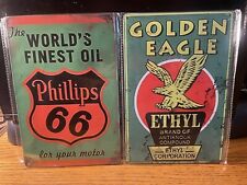 PHILLIPS 66 & GOLDEN EAGLE GASOLINE METAL SIGN 8X12” NIP FOR SHOP-MAN-CAVE-OFFIC picture