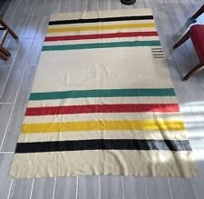 Antique Hudson's Bay England Multi Color Stripe Wool Blanket 4 Point 89”X70” picture