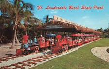 Fort Lauderdale FL Florida, Birch State Park Railroad Trains, Vintage Postcard picture