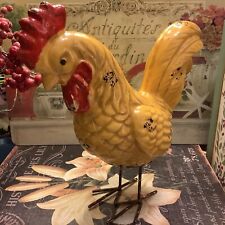 Vintage Inspired~Distressed Yellow/Red Rooster~w/Metal Legs~Farmhouse/French~ picture