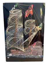 Vintage Mid Century Ship String Art Nails 70s retro Nautical Velvet Wall Hangin picture