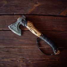 HAND FORGED DAMASCUS STEEL BEST VIKING AXE FOR CAMPING HATCHET ODIN'S VIKING AXE picture