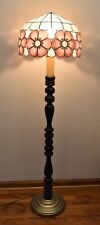 Vintage Lamp Turned Wood Pole with Capris Shell & Shell Flowers Shade Floor Lamp picture