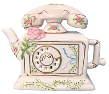Antique Looking Porcelain Telephone Flower Teapot Rotary Grandma House Decor 7