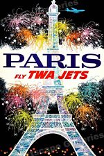 1962 Paris Fly TWA Jets Eiffel Tower Vintage Style France Travel Poster - 16x24 picture
