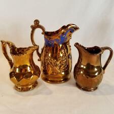 Wade Copper Luster Ware Pitchers Set Of Three Vintage Large 8” Blue England picture