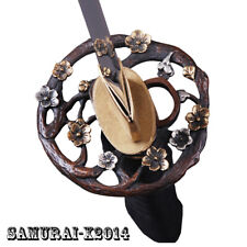 Gold & Silver Plated Brass Flowers Tsuba Hand Guard For Japanese Samurai Sword picture