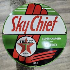 SKY CHIEF TEXACO PORCELAIN ENAMEL SIGN 30 INCHES ROUND picture